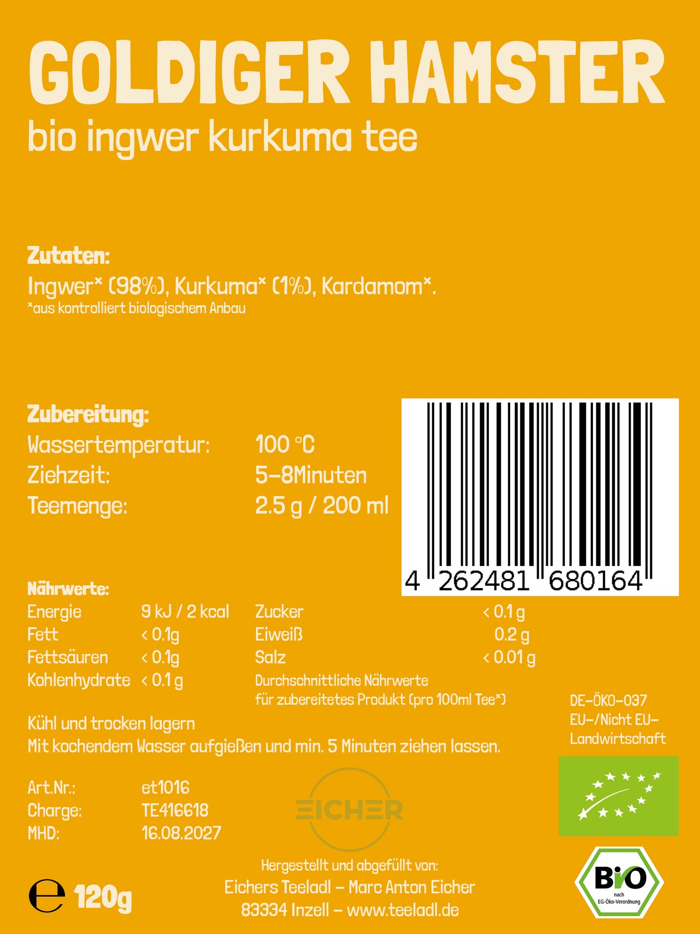 Goldiger Hamster - Bio Kräutertee Ingwer Kurkua