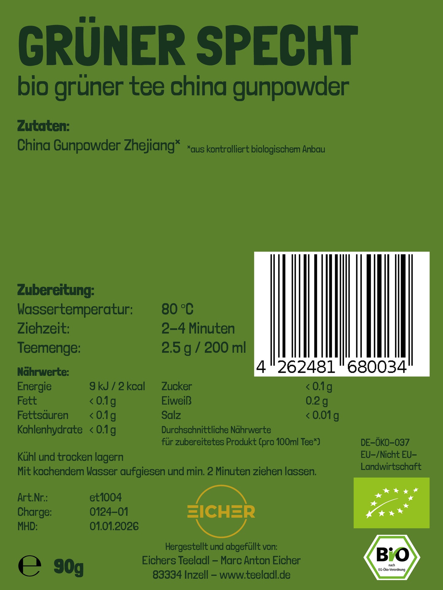Grüner Specht - Bio Grüner Tee China Gunpowder