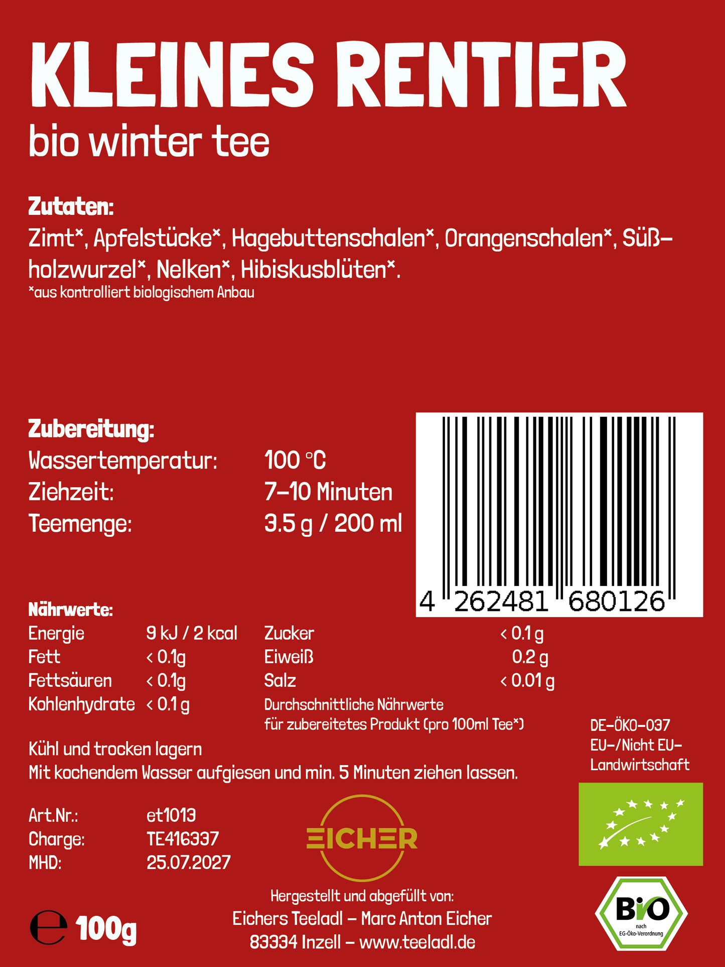 Kleines Rentier - Bio Winter Tee