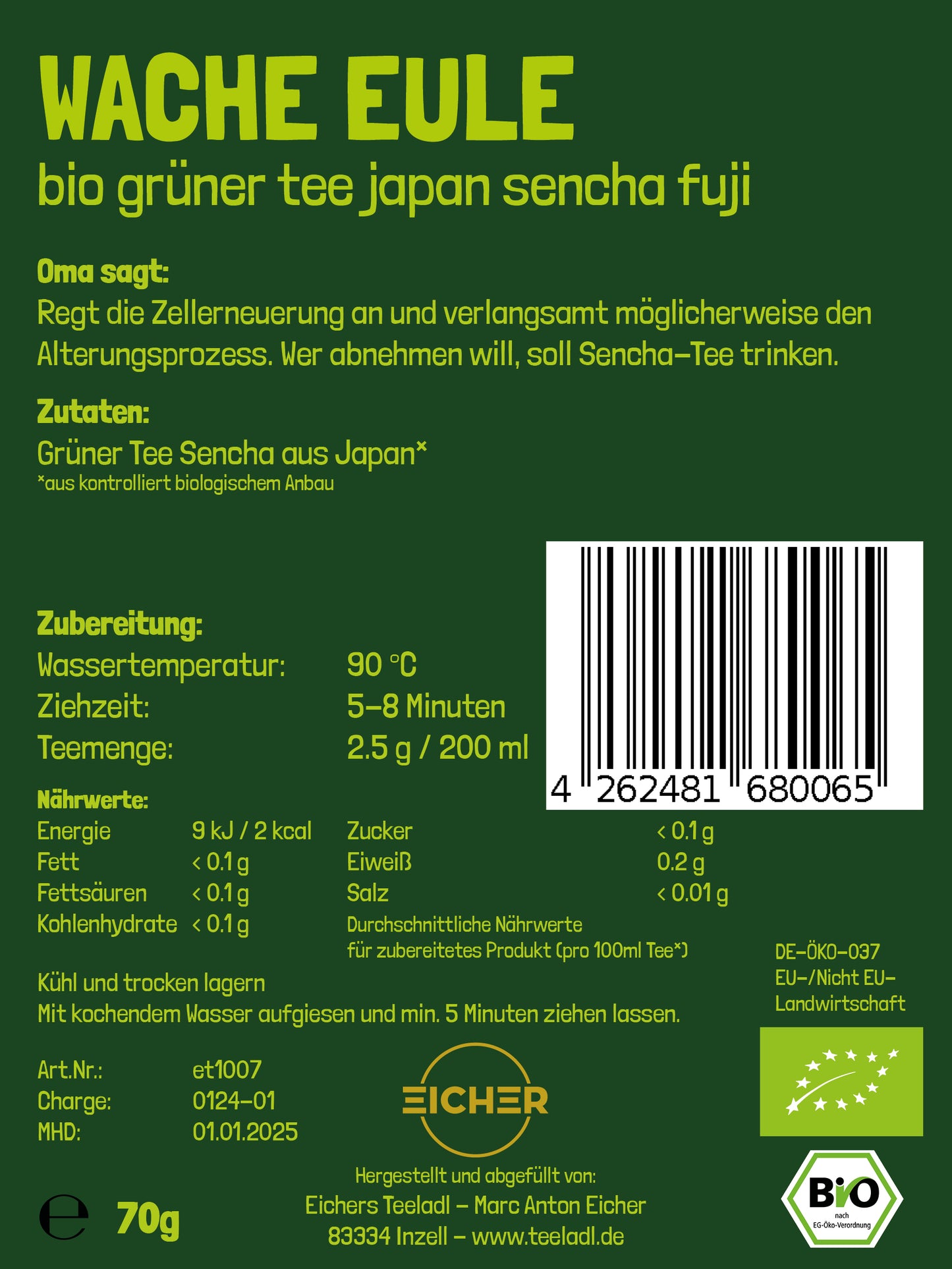 Wache Eule - Bio Grüner Tee Japan Sencha Fuji